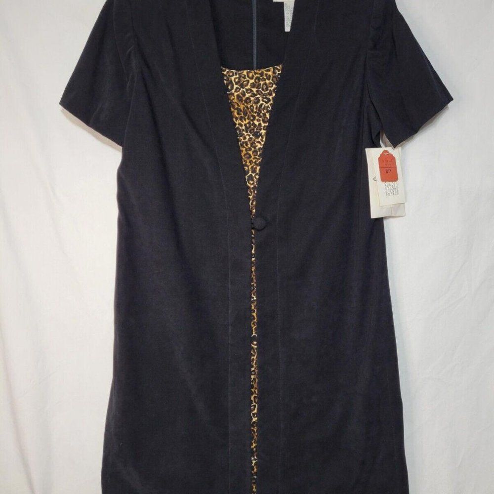 Worthington Black Cheetah Print Petite Dress Women's 8P - Vintage - NWT NEW